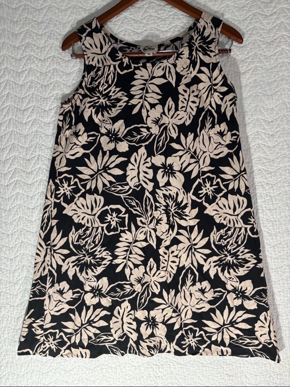 Pau Hana Hawaiian Sleeveless Black Midi Dress with Cream Floral Print Vintage